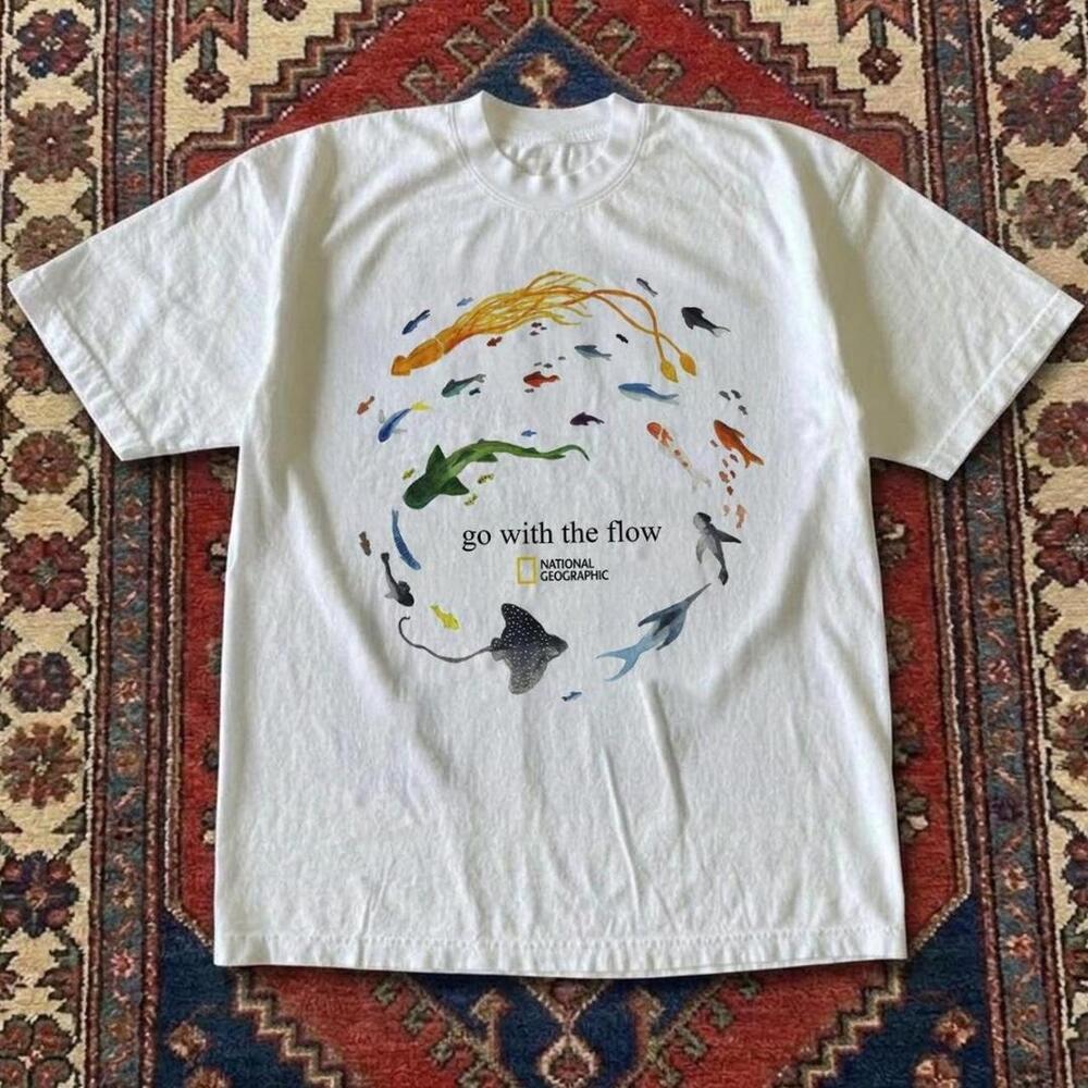 Gildan Men White T-Shirt, Go With The Flow And The National